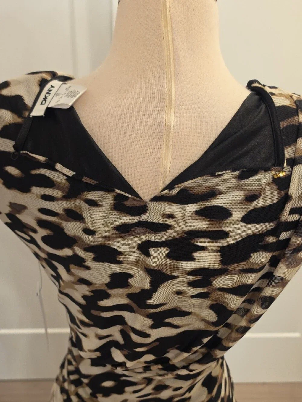 DKNY ruched Beige&Black Leopard-Print Midi Dress size 10 new with tags